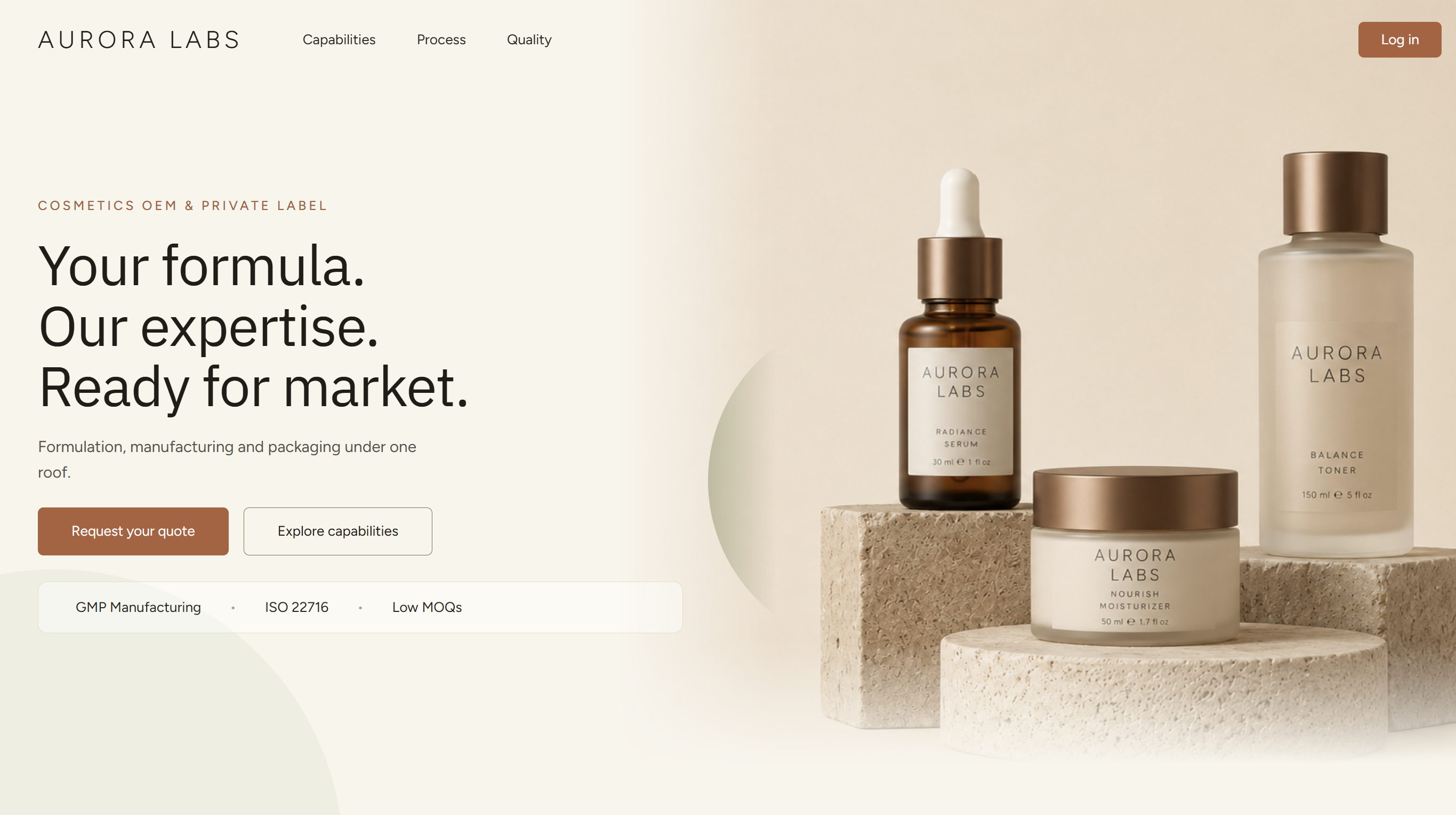The Aurora Labs landing page hero, generated inside Softr with a vibe coding block